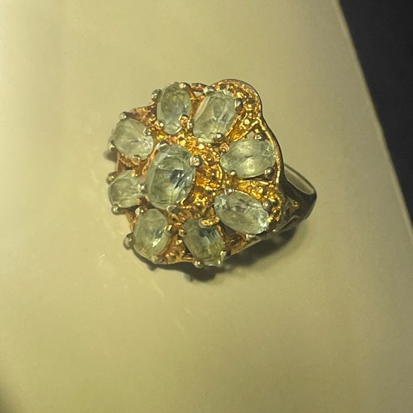 Vintage Aquamarine 925 M Cluster Rare Floral Antique Cluster Ring - Picture 7 of 10